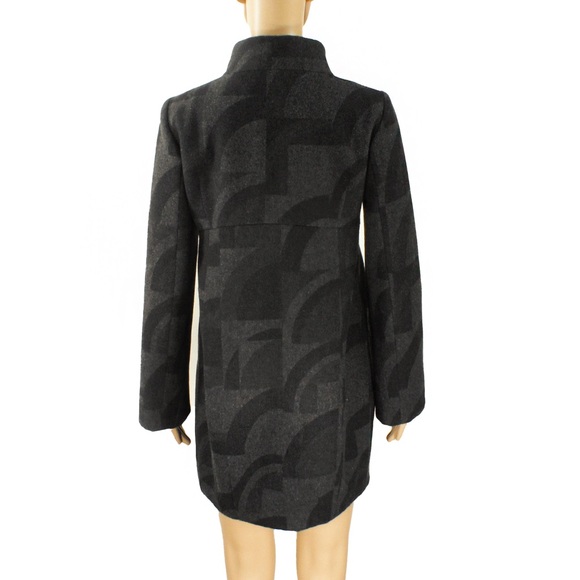 MaxMara S’ Wool Grey Black Lightweight Abstract Geometric Print Coat Jacket - Picture 4 of 8